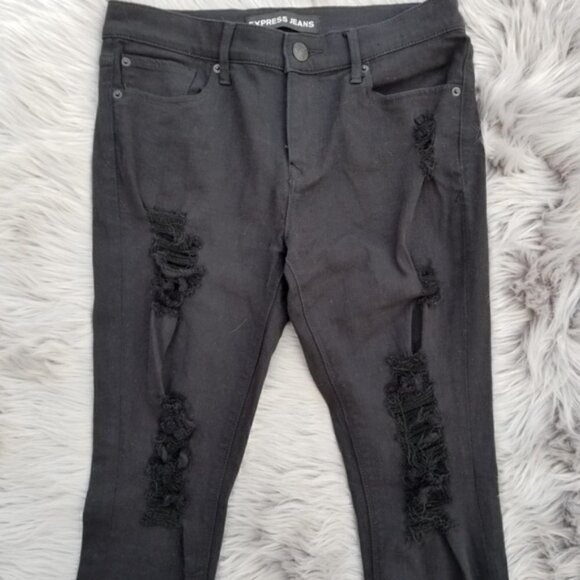 Express Distressed Midrise Denim Leggings (6) - Picture 1 of 8